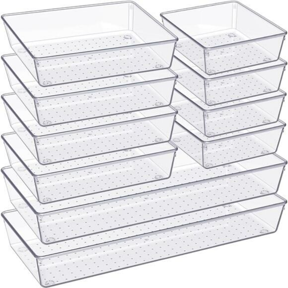 Clear Plastic Drawer Organizer Trays 10 Pack Kitchen Bathroom Vanity Bins - Picture 1 of 7